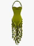 Wenkouban-Christmas Thanksgiving Gift New Year's Eve Dress Ruffle Tassel Halter Bustier Mini Dress