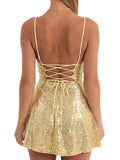 Wenkouban-Christmas Thanksgiving Gift New Year's Eve Dress Sequin Backless Tie Up Mini Dress