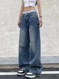 Wenkouban-Vintage Blaue Boyfriend Jeans mit Wasch Effekt- Streetwear y2k outfits Fall Outfits Christmas Thanksgiving Gift New Year's Eve