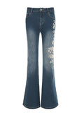 Wenkouban-y2k Outfits christmas outfit Vintage Rose Embroidery Gradient Flared Jeans