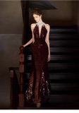 Wenkouban-2025 dress to impress party dress nye outfits Burgundy Sequins Mermaid Evening Dress New Prom Dress  YM1612