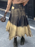 Wenkouban-nye outfits Distressed Cross Raw Trim Irregular Hem A-line Maxi Skirt 2025 fashion trends y2k style party club outfits