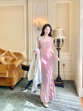 Wenkouban-2025 dress to impress party dress nye outfits Luxury Suspender Evening Dress Shiny Pink Slit Party Dress YM1700