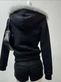 Wenkouban-Winter 2024 New American Retro Design 1980s fashion y2k outfits Eroposta Calda Blacc Hoodie