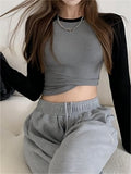 Wenkouban-Fall Outfits -Raglan sleeve rib crop top- Streetwear y2k outfits Fall Outfits Christmas Thanksgiving Gift New Year's Eve