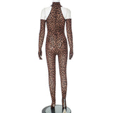 Wenkouban-spring outfits 2025 summer new style half-high neck long sleeve finger leopard print women's sexy tight jumpsuit