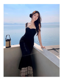 Wenkouban-2025 dress to impress party dress nye outfits Black suspender backless mermaid dress YM1251