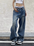 Wenkouban-Vintage Blaue Boyfriend Jeans mit Wasch Effekt- Streetwear y2k outfits Fall Outfits Christmas Thanksgiving Gift New Year's Eve