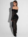 Wenkouban Lace See Through Long Sleeve Sexy Jumpsuit Women Fashion Lace Off-shoulder Bodycon High Waist Club Party Jumpsuits-Christmas Outfit