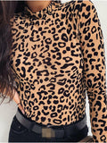 Wenkouban-Women Blouses Fashion Leopard Print Turtle Neck Blouse Autumn Long Sleeve Shirts Party Ladies Clothes Womens Blouses And Tops