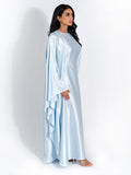 Wenkouban Satin Cloak Long Sleeve Loose Kaftan For Women 2024 New Fashion O Neck Long Dress Ladies-Christmas Outfit