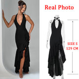 Wenkouban-back to school outfit nye outfit  Halter Backless Elegant Evening Club Party Dress Women 2025 Ruffle Robes Sexy Dress Long Bodycon Summer Dress Vestidos