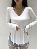 Wenkouban-Casual V Neck T Shirt For Women Spring 2025 Korean Style Woman Clothes Basic T Shirts Long Sleeve Tops Loose Tee Shirt Camisetas