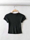 Wenkouban-Summer Sexy Women O-neck Short-sleeve T-shirt Slim Elastic Skinny Crop Tops