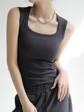 Wenkouban-Women Solid U Neck Ribbed Tank Top Camisole Women Summer Basic Elastic Tank Top U Neck Solid Tank Top