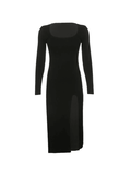 Wenkouban-nye outfits Slit Velvet Long Sleeve Black Maxi Dress 2025 fashion trends y2k style party club outfits