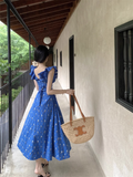 Wenkouban-2025 dress to impress party dress nye outfits Blue Floral V Neak A Line Party Dress YM1834