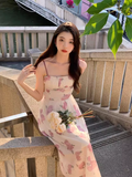 Wenkouban-2025 dress to impress party dress nye outfits French rose floral suspender skirt for women in summer YM1510