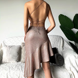 neapolitan dress to impress Knitted Glitter Sexy Backless Sling Dress 2024 Summer Women's Fashion Temperament Skirt