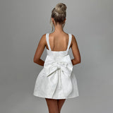 Wenkouban-back to school outfit nye outfit  White Pearl Backless Bow Evening Party Dress Women 2025 Robes Elegant Sexy Dress Bodycon Mini Summer Dress Vestidos