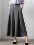 Wenkouban-swaggy outfits back to school outfits Qiukichonson Grey Midi Long Skirts Womens Maxi Skirt 2025 Spring Autumn Suit Skirt Office Lady High Waist Ruffle Pleated Skirt