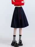 Wenkouban-swaggy outfits back to school outfits Navy Blue Grey Lace-up Mini Skirt Womens Maxi Skirt 2025 Autumn Winter Suit Skirt Goth Lolita High Waisted Ruffle Pleated Skirts