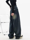 Wenkouban Dark Washed Vintage Baggy Boyfriend Jeans