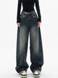 Wenkouban Dark Washed Vintage Baggy Boyfriend Jeans