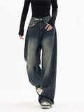 Wenkouban Dark Washed Vintage Baggy Boyfriend Jeans