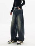 Wenkouban Dark Washed Vintage Baggy Boyfriend Jeans