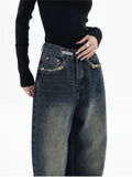 Wenkouban Dark Washed Vintage Baggy Boyfriend Jeans