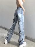 Wenkouban Faded boyfriend jeans with letter patch