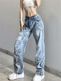 Wenkouban Faded boyfriend jeans with letter patch