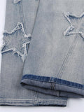 Wenkouban Faded vintage boyfriend jeans with star patch