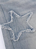 Wenkouban Faded vintage boyfriend jeans with star patch