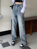 Wenkouban Faded vintage boyfriend jeans with star patch