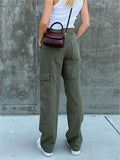 Wenkouban Green straight cargo jeans with patch pockets