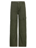 Wenkouban Green straight cargo jeans with patch pockets