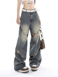 Wenkouban Deconstructed Faded Baggy Boyfriend Jeans