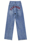 Wenkouban Baggy boyfriend jeans with an embroidered motif on the back