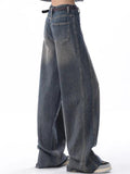 Wenkouban Vintage faded baggy boyfriend jeans with grosgrain detail