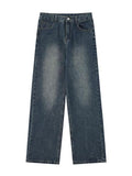 Wenkouban Vintage dark blue boyfriend jeans with washed effect