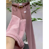 Wenkouban-y2k outfits Valentine's Day gift Pink Wide Leg Jeans Women's Autumn Winter High Waist Straight Loose Soft Denim Pants Female Slim Jeans Oversized Trousers