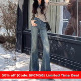 christmas outfit men 2024 winter outfits  Black Friday Autumn Versatile Casual Skinny Jeans Women's Frayed Design High Waist Slimming Flared Pants Fashion