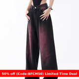 Winter outfits  Cyber Monday 2024 Christmas outfits Purple Blooming Black Wide-Leg Jeans Women's Spring/Autumn/Winter plus Size Fried Street Pants