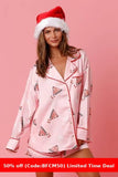 christmas pajamas aesthetic Winter outfits  Cyber Monday 2024 New Year Christmas Satin Printed Two-Piece Suit Home Wear Pajamas