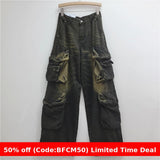 mens christmas outfit chill guy Winter outfits  Cyber Monday 2024 Jeans 2024 Vintage Waste Washed Distressed Multi-Pocket Loose Hip Hop Wide Leg Draping Pants