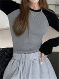 Wenkouban-Fall Outfits -Raglan sleeve rib crop top- Streetwear y2k outfits Fall Outfits Christmas Thanksgiving Gift New Year's Eve