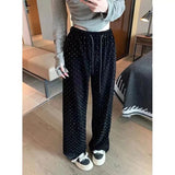 Wenkouban-y2k outfits Valentine's Day gift Black Velvet Starry Wide Leg Pants for Women 2025 New Casual Straight Loose Elastic Waist Pants Female Polka Dot Trousers