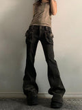 Wenkouban-y2k Outfits christmas outfit Vintage Y2K 3D Pocket Flared Jeans